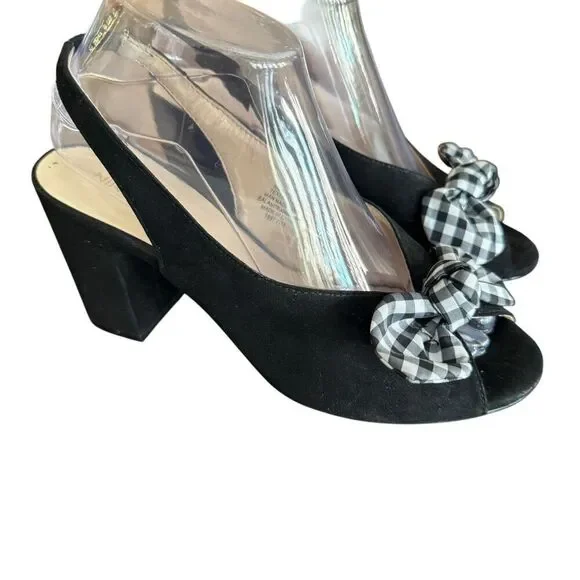 Nine West Gaerwen Gingham Bow Front Slip Back Black Heels Size Womens 8 - Picture 4 of 5